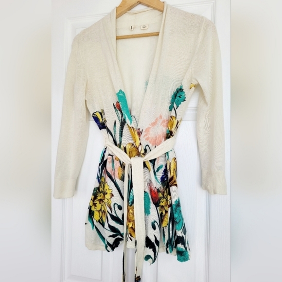 Moth by Anthropologie Women's Linen/Cotton Floral Cardigan with Belt XS - Picture 15 of 16